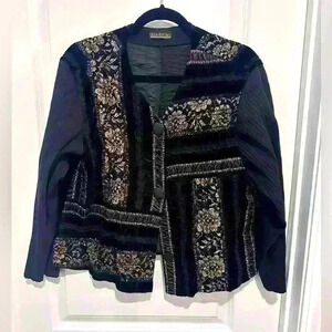 Olga Kvitko Suit Women 8 medium Jacket black and gold Shimmer Chevon Silk VTG